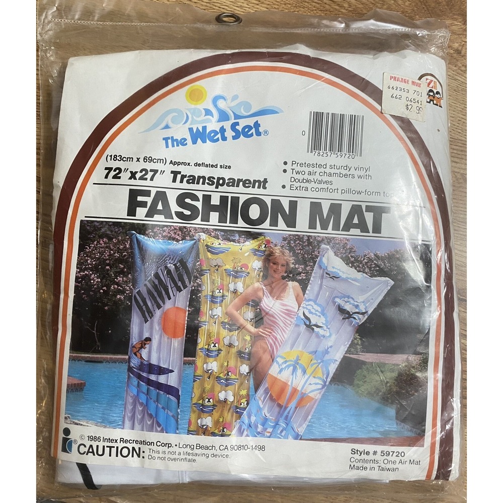 Vtg 1986 Intex Wet Set Vinyl Hawaii Inflatable Air Mat Pool Floatie 72" X 27"